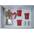 Подарочный набор: MOKA PASSION красная ручка 3п. + 3 красных стаканчика + 3 ложки, Bialetti