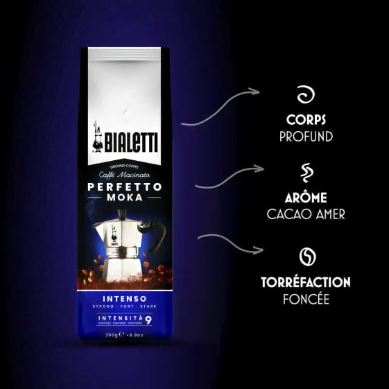 Кофе в зернах BIALETTI Perfetto Moka Intens 250 г - Темная обжарка 30% Арабики - 70% робуста-1