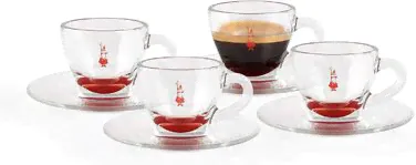 Набор из 4 чашек для кофе с блюдцами Vetro Rosso Bialetti