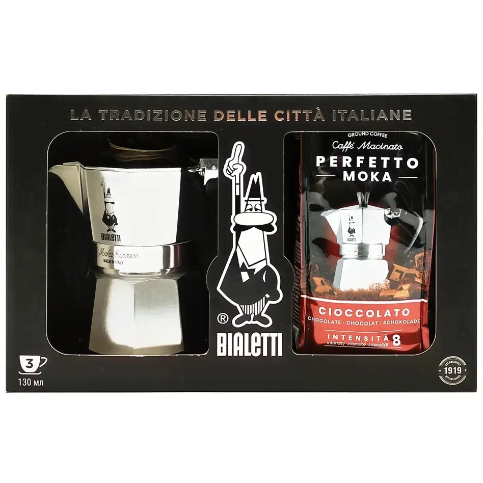 Набор Bialetti Moka Express 3 порций + молотый кофе Шоколад 250г-0